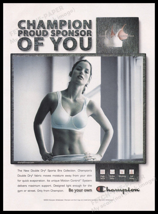 Champion Workout Clothing 2000s Print Advertisement Ad 2004 Sports Bra Fetch the Paper!