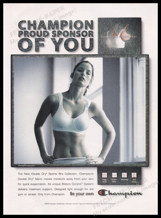 Champion Workout Clothing 2000s Print Advertisement Ad 2004 Sports Bra Fetch the Paper!