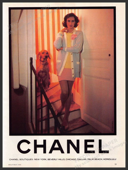 Chanel 1980s Magazine Print Advertisement 1988 Clothing Legs Dog Stairs Chanel