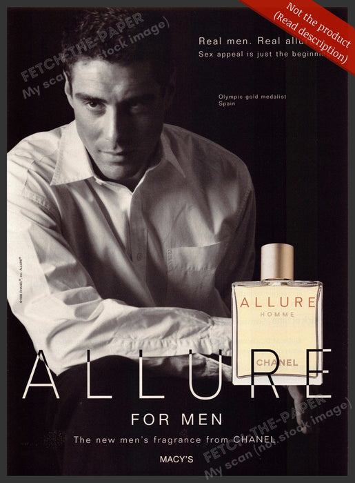 Chanel Allure 1990s Magazine Print Advertisement 1998 "Real men. Real allure" Fetch-the-Paper