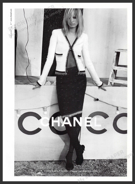 Chanel Karolina Kurkova 2000s Print Advertisement 2002 Black & White Legs Coco Fetch-the-Paper