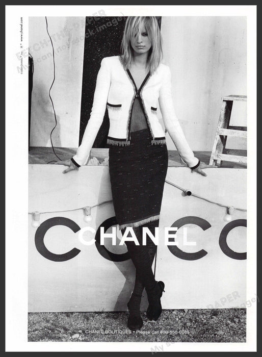Chanel Karolina Kurkova 2000s Print Advertisement 2002 Black & White Legs Coco Fetch-the-Paper