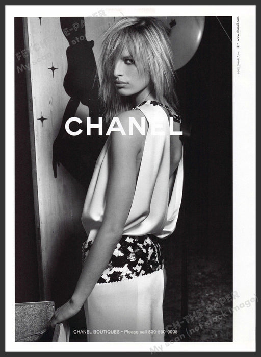 Chanel Karolina Kurkova 2000s Print Advertisement 2002 Dress Black White Party Fetch-the-Paper
