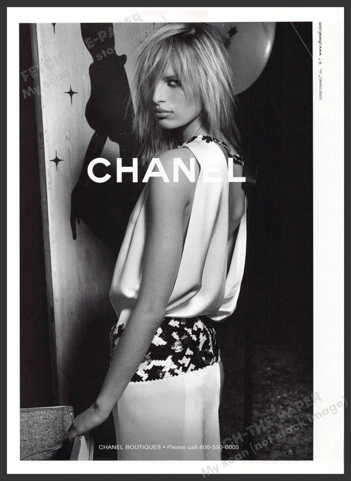 Chanel Karolina Kurkova 2000s Print Advertisement 2002 Dress Black White Party Fetch-the-Paper