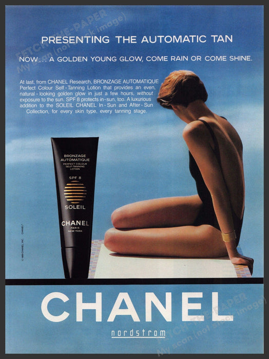 Chanel Soleil 1990s Magazine Print Advertisement 1990 Woman Dock Skin Legs Tan Chanel