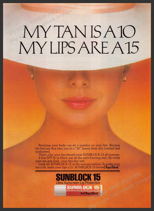 Chap Stick 1980s Magazine Print Advertisement 1984 Sunblock 15 Lips Chap Stick