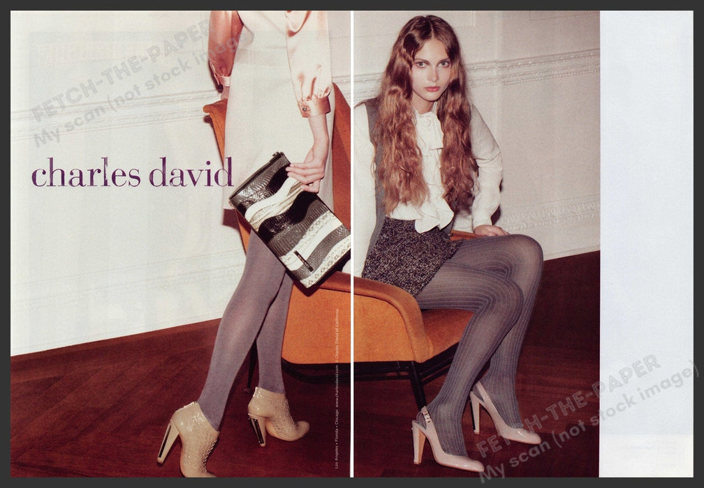 Charles David Shoes 2000s Print Advertisement (2 pages) 2008 Legs Purple Tights Fetch the Paper!