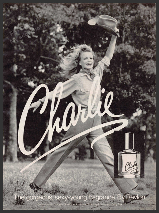 Charlie by Revlon 1980s Print Advertisement 1981 Young Girl with Cowboy Hat Revlon