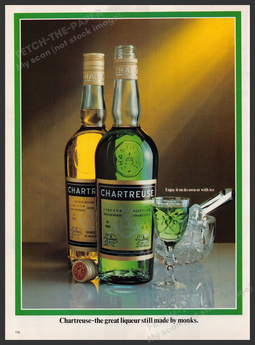 Chartreuse Liqueur 1980s Print Advertisement Ad 1980 2 Bottles Over Ice Fetch-the-Paper