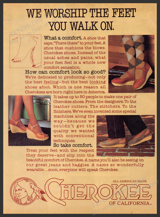 Cherokee of California 1980s Magazine Print Ad 1981 "Worship the feet..." Fetch-the-Paper