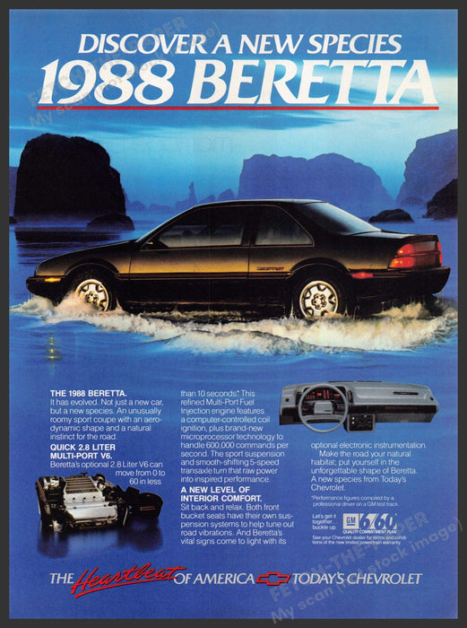 Chevrolet Beretta 1980s Print Advertisement Ad 1987 "Discover a new species" Chevrolet Beretta