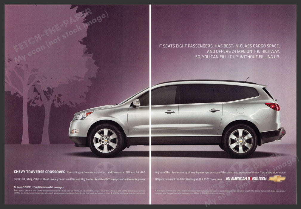 Chevrolet Traverse 2000s Magazine Print Ad (2 pages) 2008 Crossover Purple Chevrolet Traverse