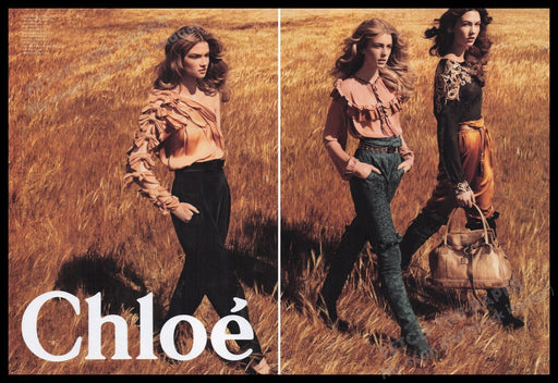 Chloe Clothing 2000s Print Advertisement (2 pages) 2009 Models Wheat Field Fetch the Paper!