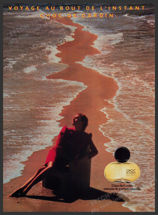 Choc de Cardin Perfume 1980s Print Advertisement Ad 1982 Legs Beach Water Fetch the Paper!
