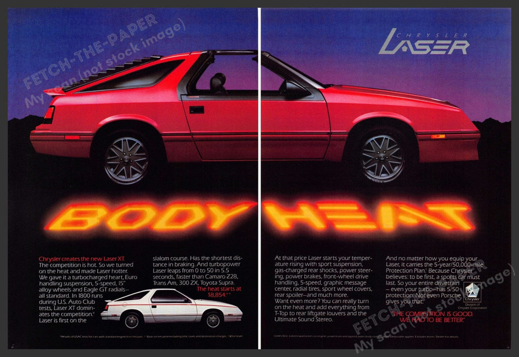 Chrysler Laser XT 1980s Magazine Print Advertisement (2 pages) 1985 Chrysler Laser XT