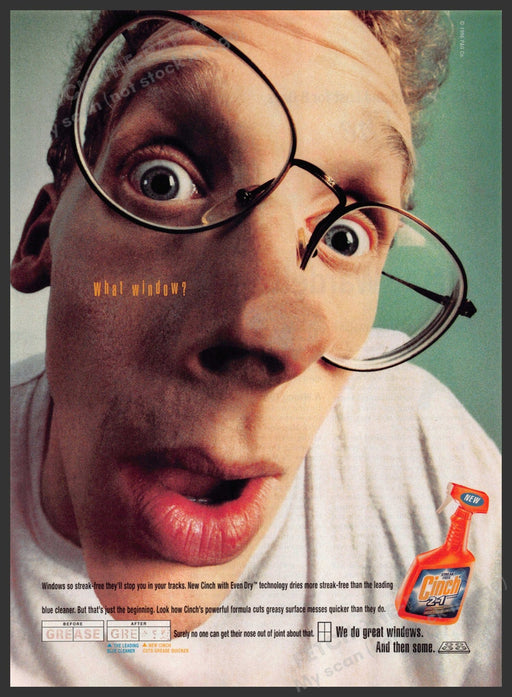 Cinch 1990s Print Advertisement 1997 Closeup Guy "What Window" Cinch