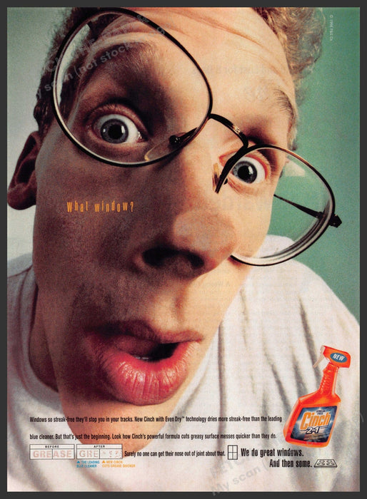 Cinch 1990s Print Advertisement 1997 Closeup Guy "What Window" Cinch