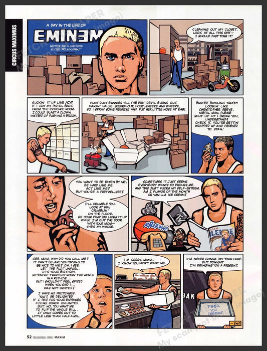 Circus Maximus Eminem Comic 2000s Print Advertisement 2002 "A day in the life" Fetch-the-Paper