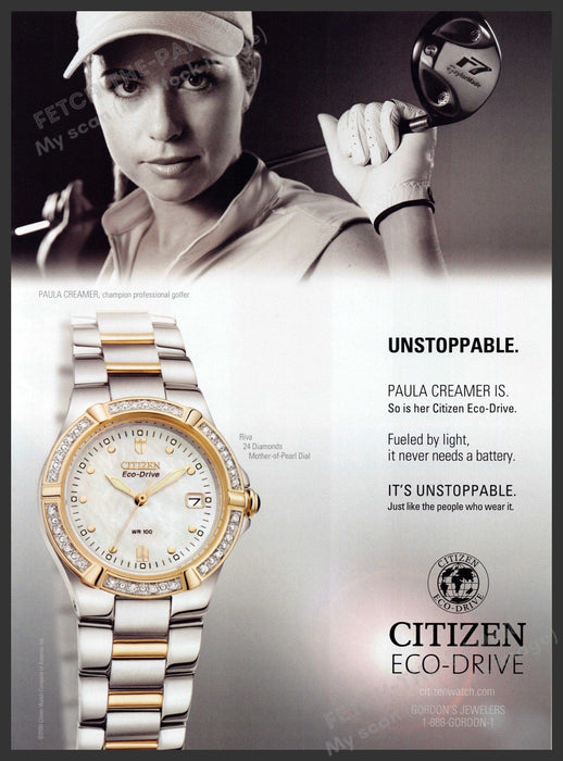 Citizen 2000s Print Advertisement 2008 Watch Paula Creamer Golfer Citzen