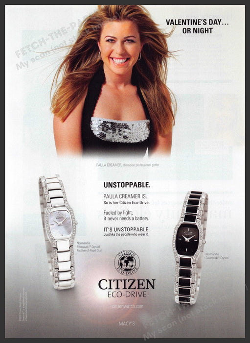 Citizen Eco-Drive Paula Creamer 2000s Print Advertisement 2005 Watch Unstoppable Citizen