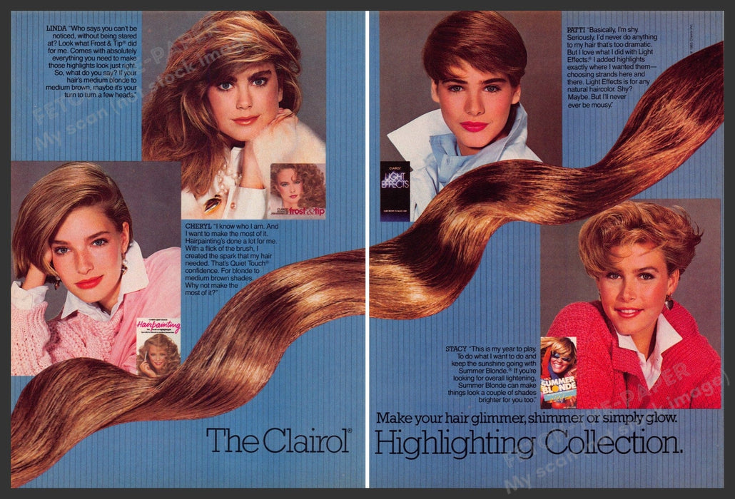 Clairol 1980s Magazine Print Ad (2 pages) 1987 Highlighting Collection Clairol