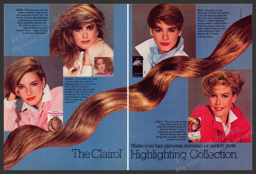 Clairol 1980s Magazine Print Ad (2 pages) 1987 Highlighting Collection Clairol