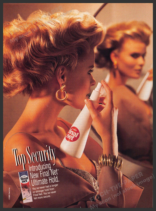Clairol Final Net 1980s Print Advertisement 1989 Hairy Spray Up Do Mirror Ad Clairol Final Net