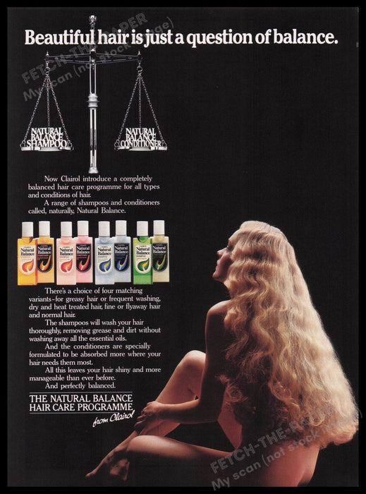 Clairol Hair Care 1980s Print Advertisement Ad 1982 Long Blonde Hair Bare Back Fetch the Paper!