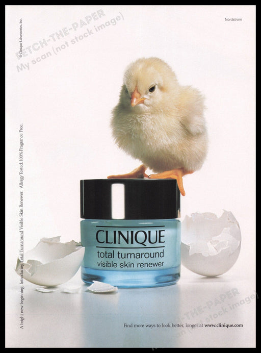 Clinique Cosmetics Baby Chick 2000s Print Advertisement Ad 2000 Chicken Fetch the Paper!