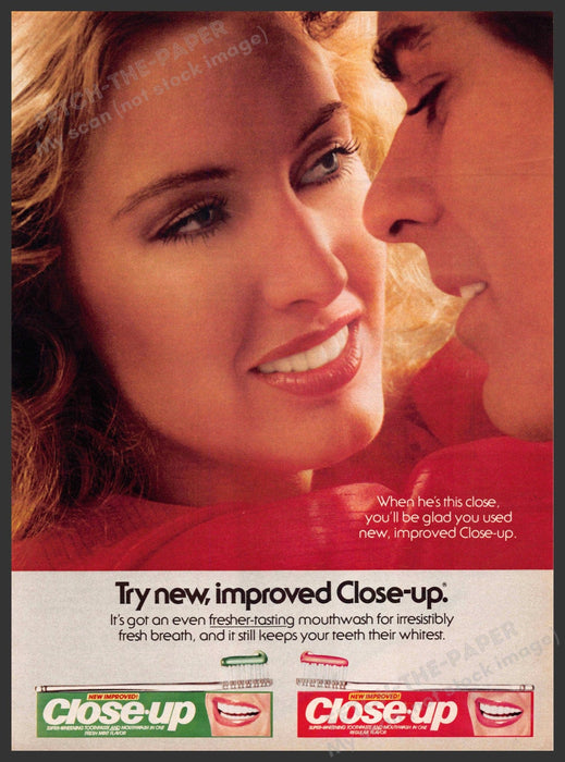 Close-up 1970s Print Advertisement 1979 Kissing Couple Toothpaste Close-up