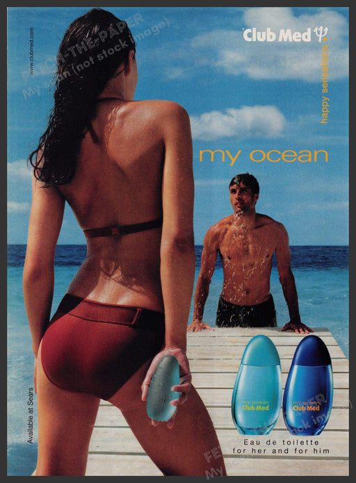 Club Med 2000s Print Advertisement 2002 My Ocean Legs Sexy Couple Water Fetch-the-Paper