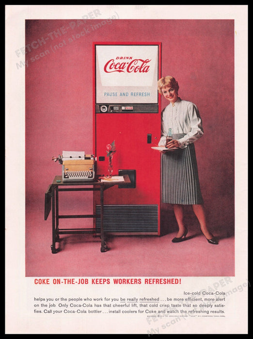 Coca-Cola Vending Machin 1950s Print Advertisement Ad 1959 Female Worker Fetch the Paper!
