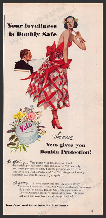Colgate Veto Deodorant Loveliness 1940s Print Advertisement Ad 1949 Fetch-the-Paper