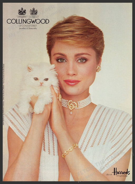 Collingwood Jewelry Jane Hitchcock 1980s Print Advertisement Ad 1982 UK Kitten Fetch the Paper!
