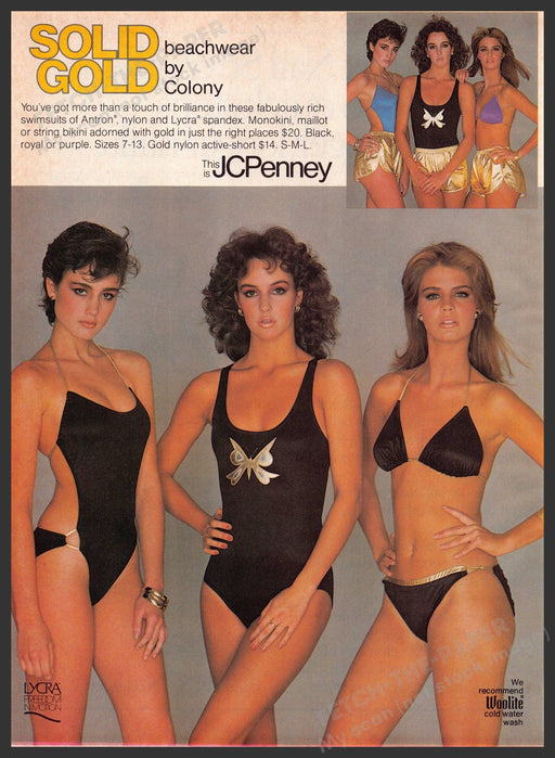 Colony Swimwear 1980s Print Advertisement 1982 Legs Solid Gold Fetch-the-Paper