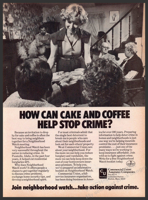 Commercial Union Assurance Companies 1970s Print Advertisement 1979 Crime Commercial Union Assurance Companies