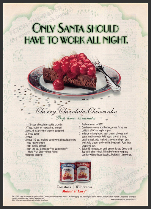 Comstock Wilderness 1990s Print Advertisement 1998 "Cherry Chocolate Cheesecake" Comstock Wilderness
