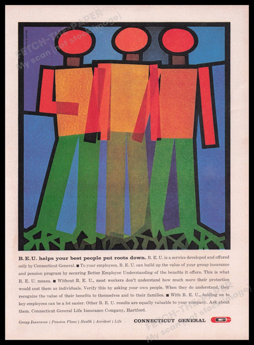 Connecticut General B.E.U. Group Insurance 1950s Print Advertisement Ad 1959 Fetch the Paper!