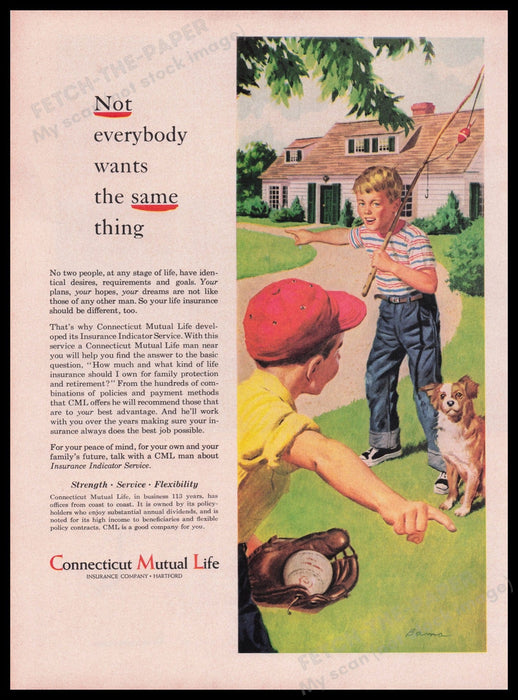 Connecticut Mutual Life Insurance Company Bama 1950s Print Advertisement Ad 1959 Fetch the Paper!