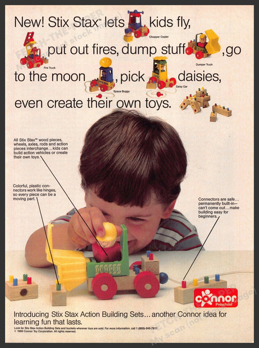 Connor 1980s Print Advertisement 1986 Preschool Toys Stix Stax Connor