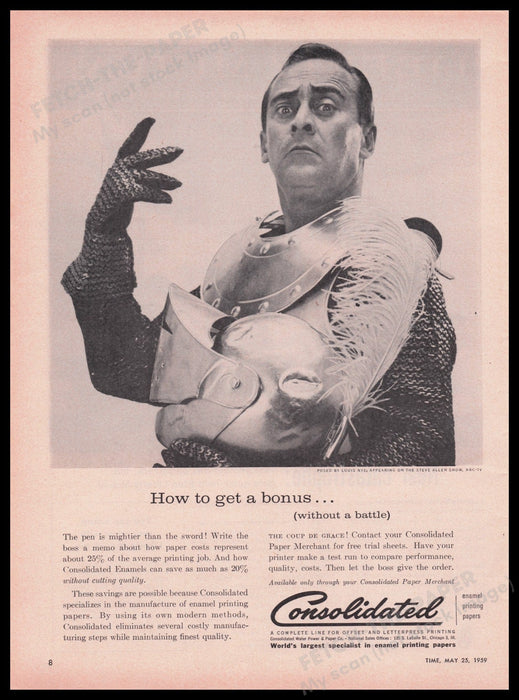 Consolidated Enamel Printing Papers 1950s Print Advertisement Ad 1959 Knight Fetch the Paper!