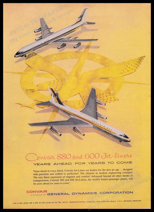 Convair 880 and 600 Jet-liners Airplanes 1950s Print Advertisement Ad 1959 Fetch the Paper!