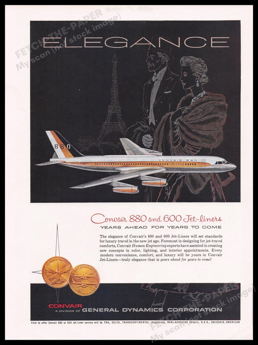 Convair 880 and 600 Jet-liners Aviation 1950s Print Advertisement Ad 1959 Fetch the Paper!