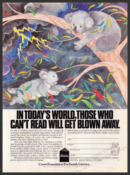 Coors Foundation for Family Literacy 1990s Magazine Print Advertisement 1990 Coors Foundation for Family Literacy