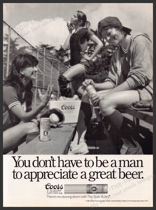 Coors Light 1980s Print Advertisement Ad 1987 Women's Softball Coors Light