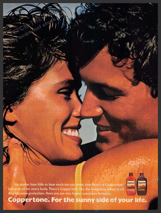Coppertone 1980s Magazine Print Advertisement 1985 Sunscreen Kissing Couple Skin Coppertone