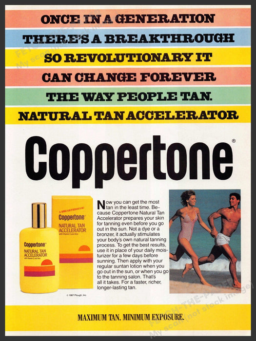 Coppertone 1980s Magazine Print Advertisement 1987 Couple Tan Running on Beach Coppertone