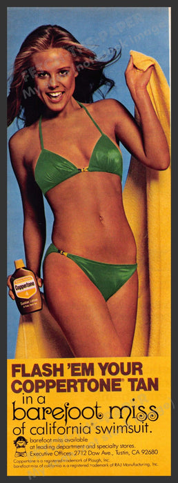 Coppertone & California Swimsuit 1970s Print Advertisement 1979 Barefoot Miss Coppertone