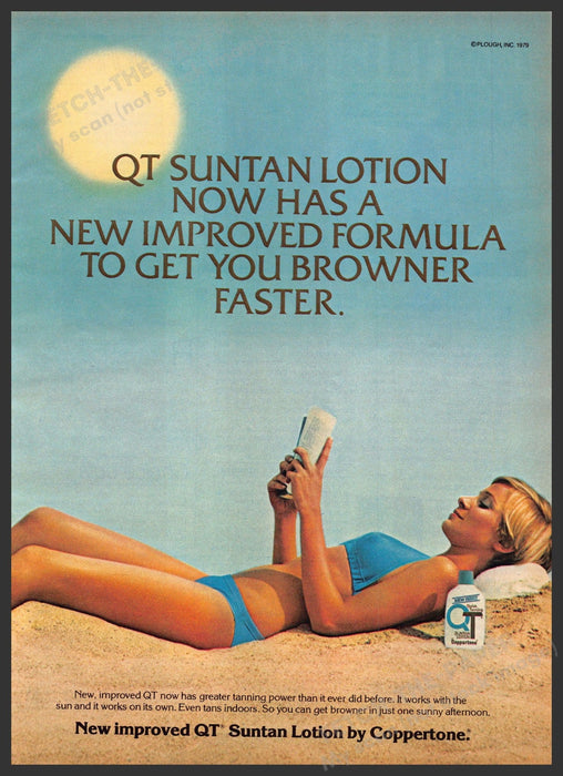 Coppertone QT Suntan Lotion 1970s Print Advertisement 1979 Beach Bikini Tan Coppertone