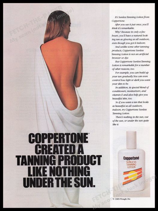Coppertone Sunless Tanning Lotion 1980s Print Advertisement Ad 1989 Bare Back Fetch the Paper!